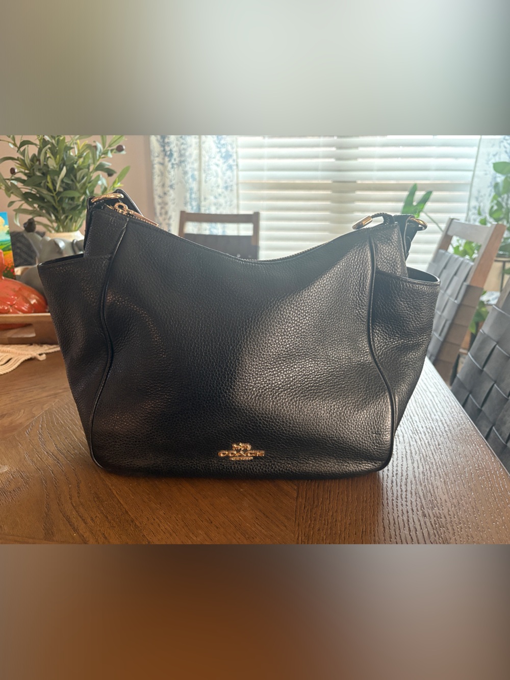 Coach Black Pebble Leather Messenger Bag with Gold Hardware